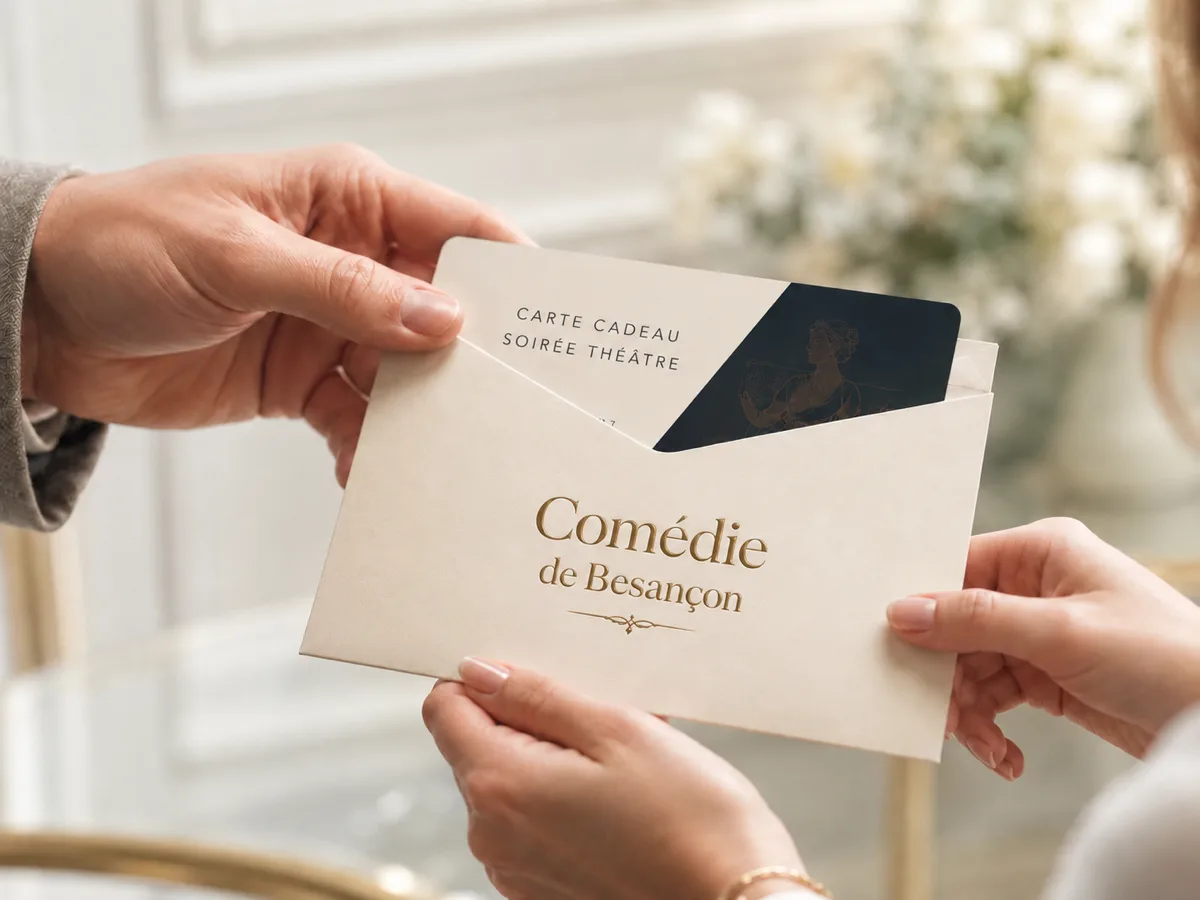 Carte cadeau « Soirée Théâtre » de la Comédie de Besançon dans son enveloppe crème